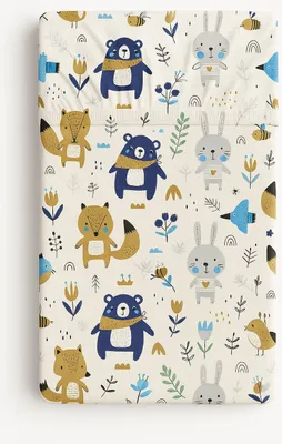 Produktbild von Spannbettlaken aus Baumwolle für ein Kinderbett 120x60 cm - marineblaue Teddybären
