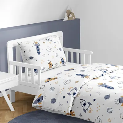 Produktbild von Kinderbettwäsche mit Raum- & Raketenmotiv | 100 x 135 cm