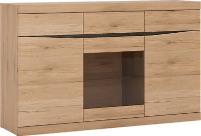Produktbild von Sideboard mit Glastür SANFORD-129 in Eiche hell Nb., B/H/T: ca. 150/92,5/40 cm