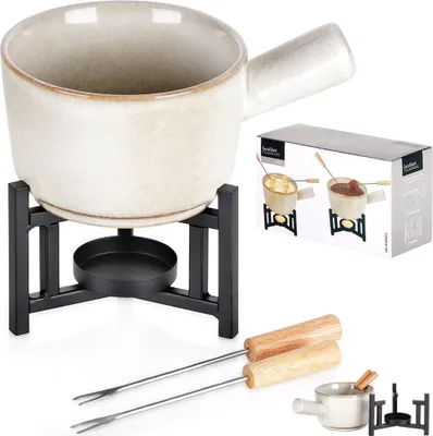 Productafbeelding van Uitstekende set voor kaasfondue, porselein, 17,6x11,9x7,5 cm, wit/zwart