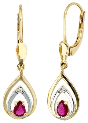 Produktbild von Ohrringe Ohrhänger Boutons Rubin & Brillanten 585 Gold Gelbgold Goldohrringe