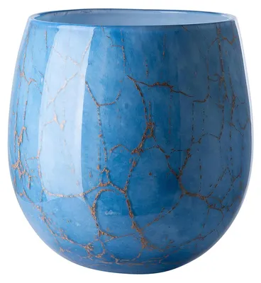 Produktbild von FINK Vase COSMIC - Windlicht aus mundgeblasenem Opalglas, blau mit Goldeinschlüssen, H 22 cm, Weihnachtsdeko