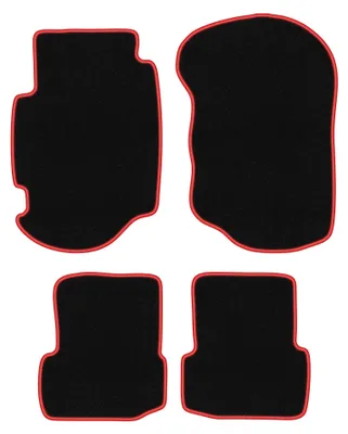 Produktbild von Velours-Fußmatten für Ford Escort MK7 1995-2002 (Schrägheck/Kombi) – 4-tlg, Schwarz/Rot, passgenau – Wielganizator CARLUX