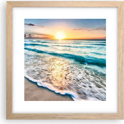 Produktbild von Gerahmtes Poster - Rahmen in heller Eiche - Meer Welle Strand - 30x30 cm - Wand Bild - Wanddeko - Wandbilder - Wandposter - Bilderrahmen - Bilder - Kunstdruck - Wandbild - P2NAC30x30-3621
