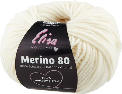 Produktbild von Elisa Wolle Merino 80,extrafeine superweiche 100% Wolle, 50g/80 m, 7103 Ecru