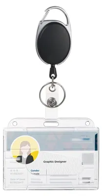 Zdjęcie produktu dla Etui na identyfikator z wysuwanym sznurkiem - Z wysuwaną smyczą - Przezroczysty - Na 2 identyfikatory lub 1 kartę kredytową