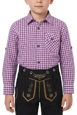 Produktbild von Kinder Trachtenhemd für Trachtenlederhosen Trachtenmode kariert , Farbe:Lila, Größe:176