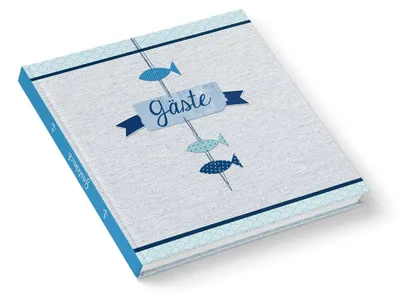 Produktbild von Gästebuch blau weiß im maritimen Stil 21 x 21 cm quadratisch für Taufe Kommunion Firmungohne Metallecken