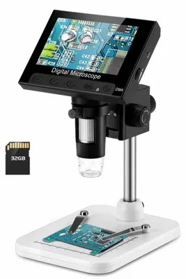 Digitalmikroskop 4,3" LCD, 500–1000×, 8 LED, Metallständer, USB