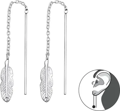Produktbild von Ohrhänger 925 Sterling Silber Durchzieher Ohrringe mit Feder