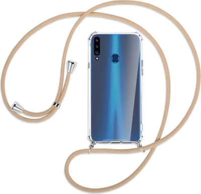 Produktbild von Handykette Backcover-Schutzhülle mit Band (Metall silberfarben) für Samsung Galaxy A20s - beige