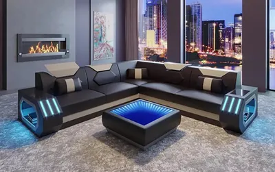Produktbild von Design Eckcouch Ecksofa Wohnzimmer Möbel Lederpolster Couch Sofa L Form + Tisch