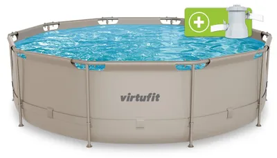 Produktbild von VirtuFit Rundpool – Durchmesser 366 cm x 100 cm – Beige – Inklusive Filterpumpe