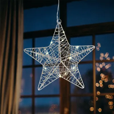 Produktbild von com-four® Deko LED Stern Weihnachten - Weihnachtsdekoration Stern zum Aufhängen - Weihnachtsstern aus Metall mit Pailletten - Deko Hänger