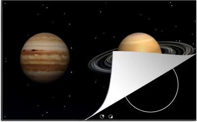 Produktbild von KitchenYeah© Herdabdeckplatte Die Planeten Jupiter und Saturn , 83x51cm, Küche Deko, Glaskeramikkochfeld Herdabdeckung, Abdeckplatte fùr Kochfeld