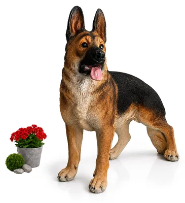 Immagine prodotto di Statua da giardino "Cane" di Relaxdays, statua di pastore tedesco, A x L x P: 114 x 40 x 91 cm, poliresina, decorazione da giardino resistente alle intemperie, marrone/nero
