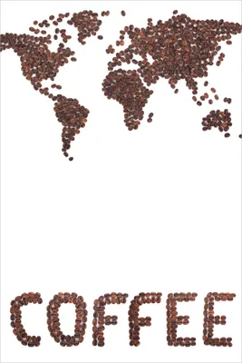 Produktbild von Wallario Poster - Weltkarte mit Schriftzug aus Kaffeebohnen, Kunstdruck Größe: 61 x 91,50 cm