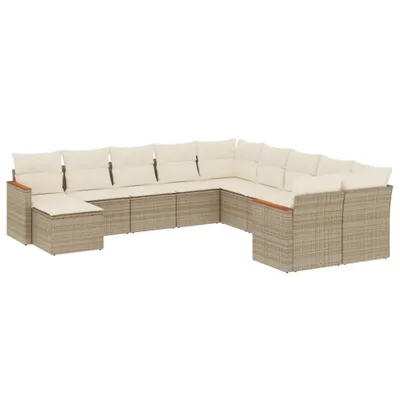 Produktbild von vidaXL 11-tlg. Garten-Sofagarnitur mit Kissen Beige Poly Rattan