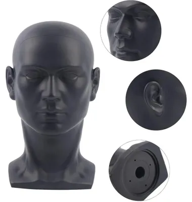 Produktbild von Perückenständer - Schaufensterpuppenkopf, Herrenmodell - Verstellbar - PVC-Kunststoff - Für Perücken, Hüte und Schals - Zum Präsentieren und Stylen - Für Salon und Training