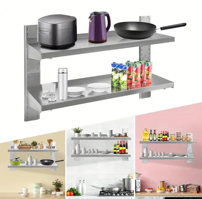 Image de Étagère murale - Étagère de rangement - Étagère murale - Étagère de cuisine - Acier inoxydable - 100 x 32 cm - Capacité de charge : 35 kg