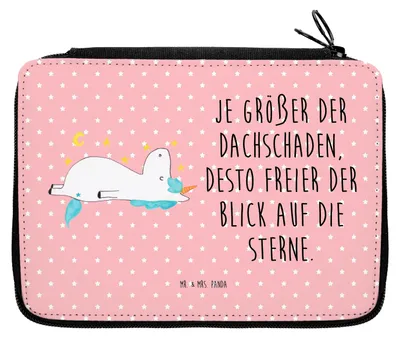 Produktbild von Mr. & Mrs. Panda Stiftemappe Einhorn Sternenhimmel - Rot Pastell - Geschenk, Unicorn, Bleistiftetui, Federtasche, Schlamper, Mäppchen, Federmäppchen, Verrückt, Federmappe