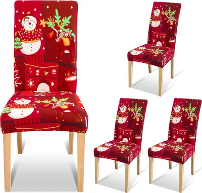 Produktbild von Peviasot Stuhlhussen Weihnachten 4er Set, Stretch, Schneemann und Rentier, Rot
