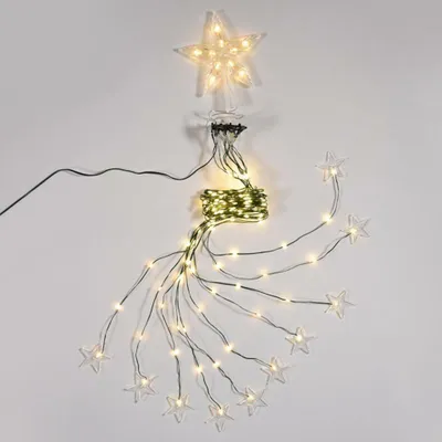 Imagen del producto de Iluminación navideña ACA, 190 LEDs, guirnalda con forma de pulpo y estrellas, luz blanca cálida, conexión USB, mando a distancia con 8 programas, 10 cadenas, grado de protección IP44, 10 x 180 cm, cable de alimentación de 5 metros, X041901525