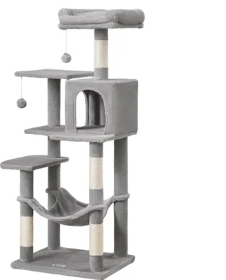 Produktbild von Großer Kratzbaum für mehrere Katzen, Cat Condo mit Hängematte, Kratzbaum, 143 cm, hellgrau