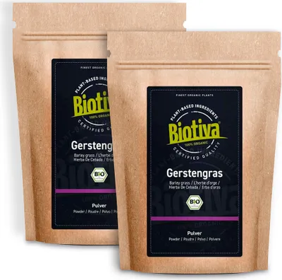 Produktbild von Biotiva Gerstengras Pulver 1000g (2x500g) aus biologischem Anbau