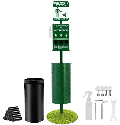 Image de Station de déjection canine commerciale VEVOR, poubelle pour animaux domestiques de 11,5 gallons (43 L) avec 50 sacs poubelle, distributeur de sacs et 600 sacs à déjections, système de ramassage des déjections canines