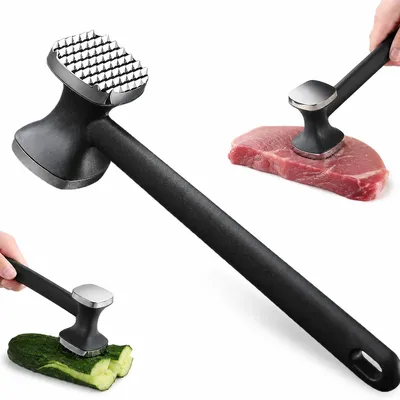 Produktbild von Doppelseitiger Fleischklopfer, spülmaschinengeeignet, mit rutschfestem Griff, für Schnitzel, Steak, Kotelett, Hähnchen und Schweinefleisch