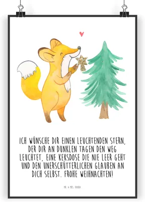 Produktbild von Mr. & Mrs. Panda Bild Fuchs  Weihnachtsbaum DIN A5 - Weiß - Geschenk, wanddeko, Weihnachtsmann, Wandbild, drucke, Weihnachtsdekoration, Winter, Schlittschuh, Weihnachten