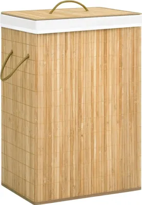 Image de Panier à linge avec 2 sections bambou 72 L