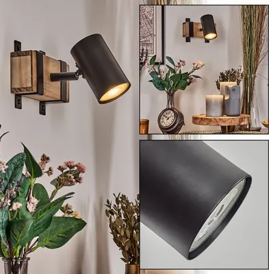 Produktbild von Boltiere Wandlampe aus Metall/Holz in Schwarz/Naturfarben, GU10