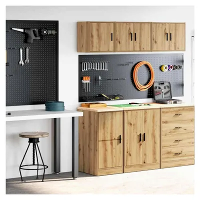 Produktbild von Garagenschrank aus Kiefernholz mit Werkbank - Artisan-Eiche - bis zu 60 kg Belastung - für Garage, Büro und Werkstatt