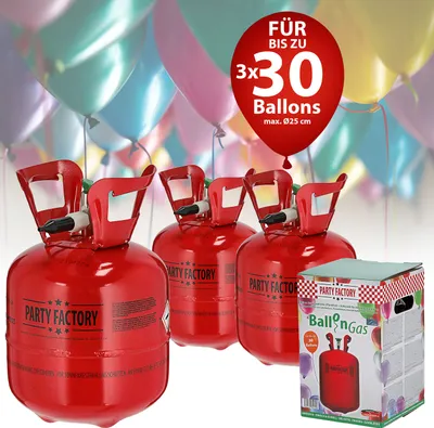 Produktbild von Helium Ballongas 3er Set für ca. 90 Ballons Luftballons Heliumflasche Folienballons Luftballons Party Hochzeit