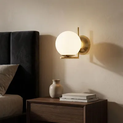 Produktbild von BARCELONA LED Wandleuchte ATOM Weißes Glaskugel Ø15cm E27, Kleine Wandlampe mit