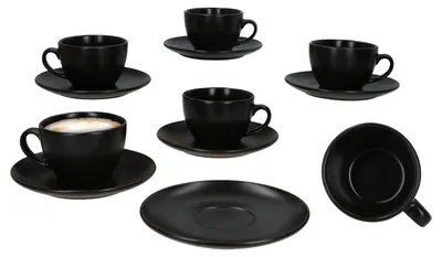 Produktbild von 6er Set Panther Kaffeetassen mit Untertassen für 6 Personen schwarz