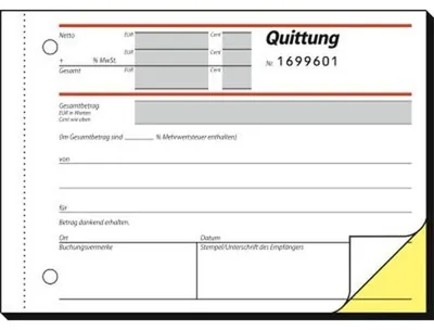 Produktbild von SIGEL SD121 Quittungen, mit fortlfd. Nummerierung, 1. u. 2. Blatt bedruckt, mit Sicherheitsdruck, A6 q, selbstdurchschreibend, 2 x 50 Blatt