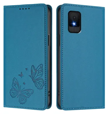 Produktbild von Lederhülle für TCL 502, Schmetterling Prägung Leder Brieftasche Schutzhülle mit Ständer Blau