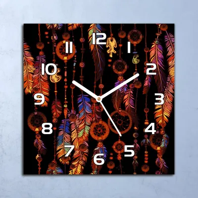 Produktbild von Deko Glasuhr Wanduhr 30x30 Bunte Traumfänger Quarz Küchenuhr Bürouhr