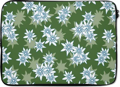 Produktbild von MuchoWow® Laptop Hülle 13 Zoll Edelweiss - Grün - Blumen - Muster Laptoptasche - Laptophülle - Sleeve - Rundumschutz