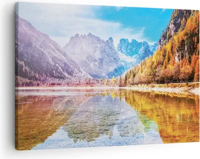 Produktbild von Bild auf Leinwand - Leinwandbild - Einteilig - Herbst Landschaft Berge - 70x50cm - Wand Bild - Wanddeko - Wandbilder - Leinwanddruck - Bilder - Wanddekoration - Leinwand bilder - AA70x50-4624