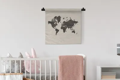 Produktbild von MuchoWow® Wandteppich Wandbehang Weltkarte - Braun - Holz 60x60 cm Tapisserie Dekoration Wandtuch - Dekorationen - Wand Decke