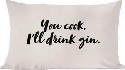 Produktbild von MuchoWow® Zierkissen Sofakissen Wohnzimmer Dekokissen 50x30 cm Du kochst, ich trinke Gin - Zitate - Sprichwörter - Gin - Wohnzimmerdekoration - Polster mit Photo