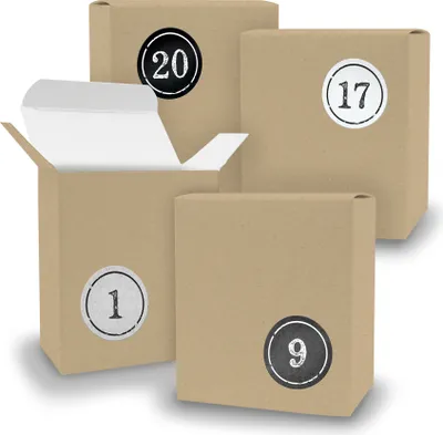 Produktbild von Adventskalender zum Füllen 24x Quader BRAUN + Sticker V08 Z04