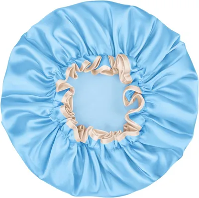 Imagen del producto de Tapa de ducha reutilizable e impermeable, de doble capa, color azul, de algodón, para proteger el cabello