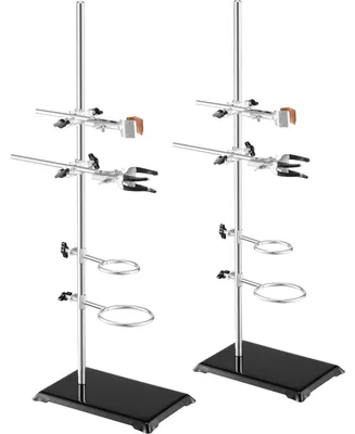 Image de VEVOR Support pour portoir de laboratoire, portoir de portoir de laboratoire 2 jeux, portoir de laboratoire en acier avec tige de 60 cm & base en fonte de 210,82 x 135 mm, y compris pinces à piston, pinces à burette et pinces en croix