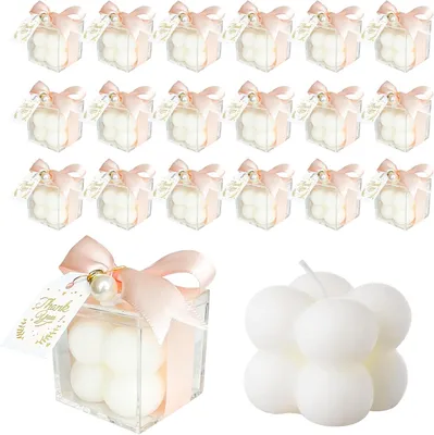 Productafbeelding van 20 stuks bubbelkaarsen, geurkaarsen met acryldozen, linten en cadeauhangers, kaarsengastgeschenken voor bruiloft, bruidsfeest, babyshower