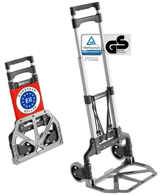 Obrázok produktu pre ATHLON TOOLS Skladací hliníkový prepravný vozík - Extra dlhá teleskopická rukoväť 110 cm - Nakladacia plocha s protišmykovými podložkami - Hladko sa pohybujúce kolieska